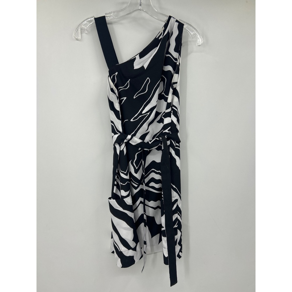 Armani Exchange Womens One Shoulder Abstract Print Mini Dress Black White XS